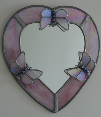 Stained Glass Heart Butterfly Mirror