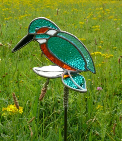Stained Glass Kingfisher Garden Stake
