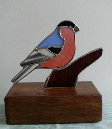 Stained Glass Bulfinch on Wood