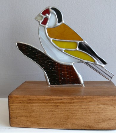 Stained Glass Goldfinch on Wood