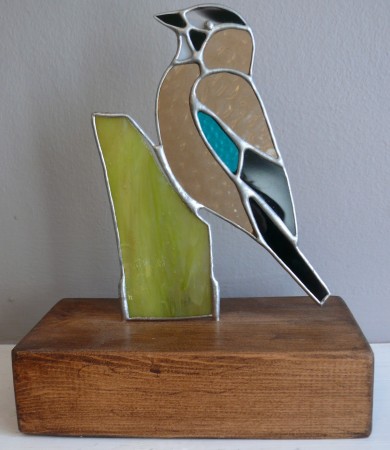 Stained Glass Jay on Wood