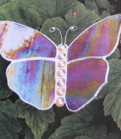 Stained Glass Butterfly Medium Iridised Orange Garden Stake