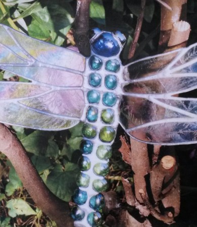 Stained Glass Dragonfly Dark Blue & Turquoise Garden Stake