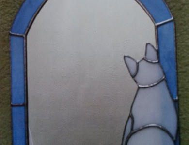Stained Glass Cat and Mouse Mirror