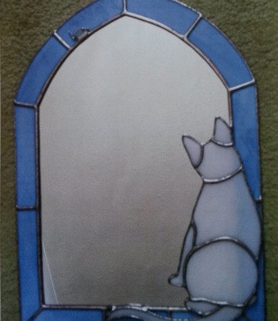 Stained Glass Cat and Mouse Mirror