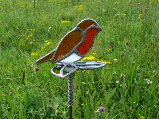 Robin Stained Glass Garden Stake