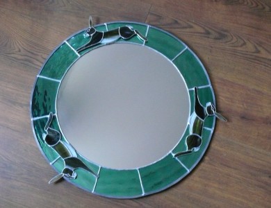 Stained Glass Running Hares Mirror