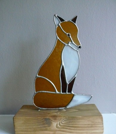 Stained Glass Fox on Wood