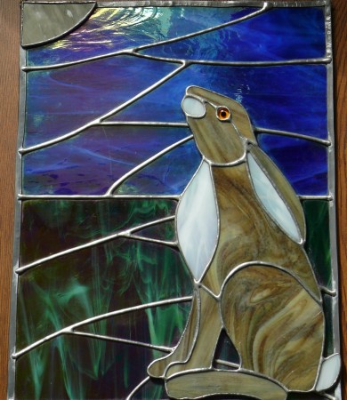 Gazing Hare Stained Glass Panel