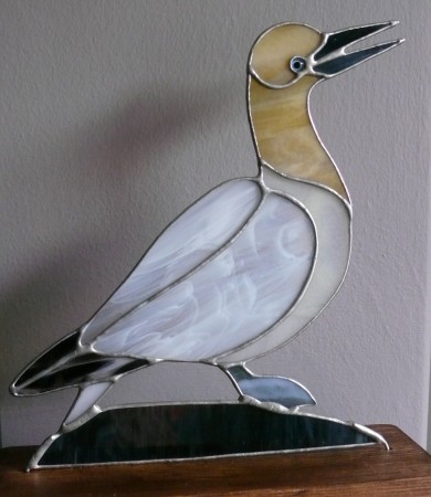 Stained Glass Gannet on Wood