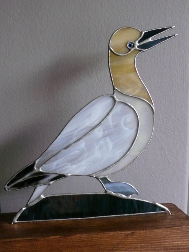 Stained Glass Gannet on Wood