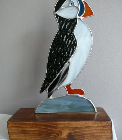 Stained Glass Puffin on Wood