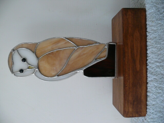 Stained Glass Barn Owl on Wood