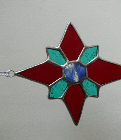Christmas Star Decoration – red, teal & blue