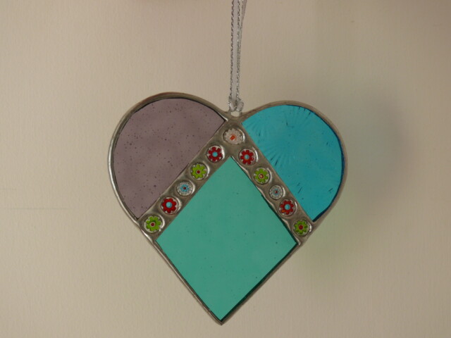 Scandi Heart decoration (purple, teal & turq.)